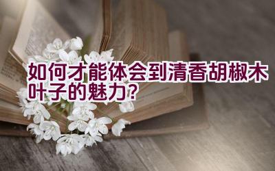 如何才能体会到清香胡椒木叶子的魅力？插图